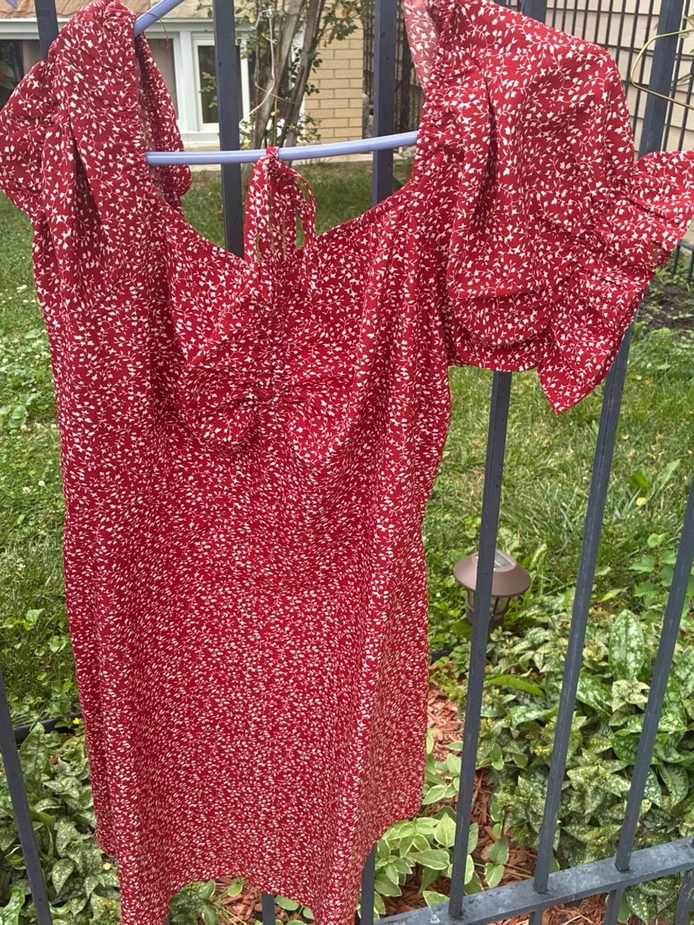 SHEIN Red Floral Puff-Sleeve Mini Dress